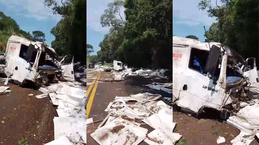 Caminhoneiro sobrevive sem ferimentos graves após caminhão perder o controle e ficar despedaçado, no Paraná