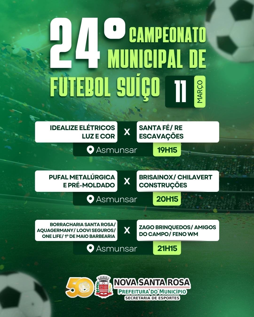 24º Campeonato Municipal de Futebol Suíço começa nesta quarta-feira em Nova Santa Rosa