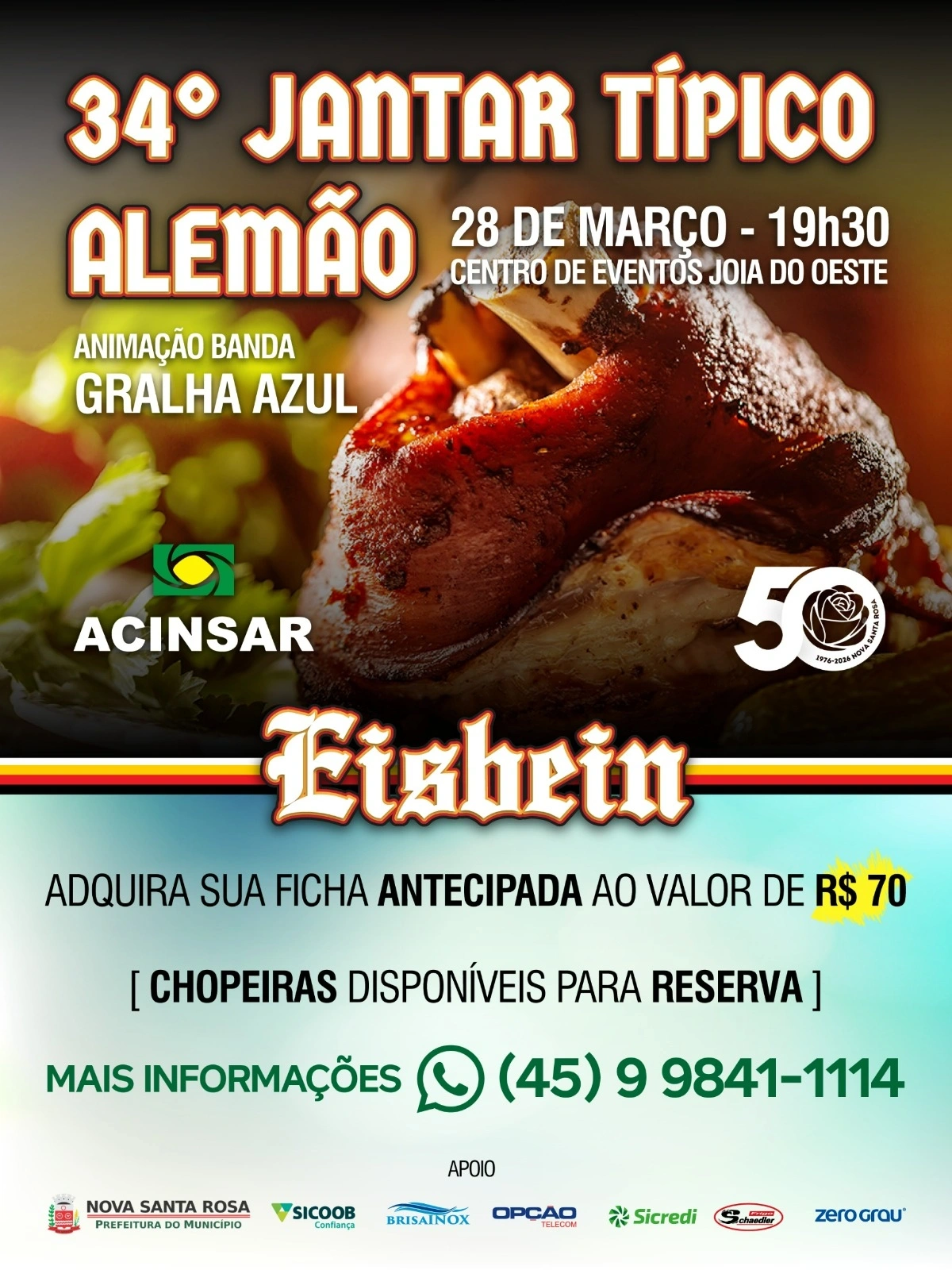 Últimos dias para garantir fichas para o 34º Jantar Típico Alemão – Eisbein
